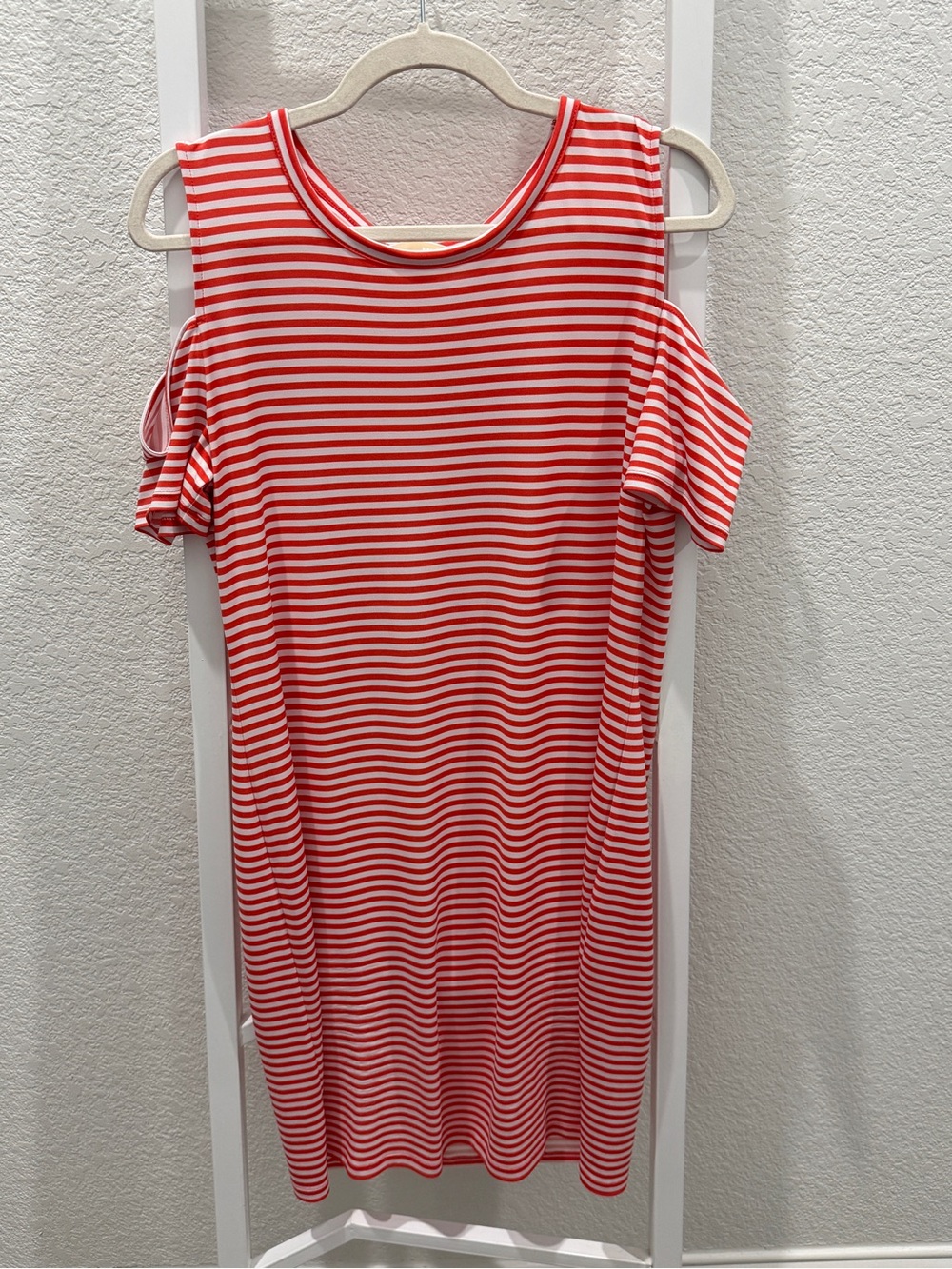 Michael Kors Red and White Striped Cold-Shoulder Mini Dress